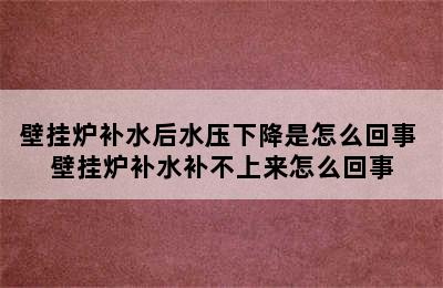 壁挂炉补水后水压下降是怎么回事 壁挂炉补水补不上来怎么回事